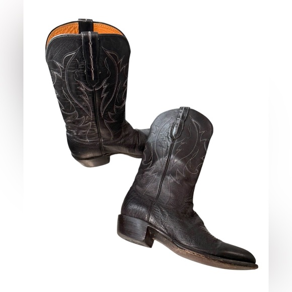 Lucchese Men's Black Smooth Ostrich Medium Round Toe Cowboy Boots Size 9D M1601